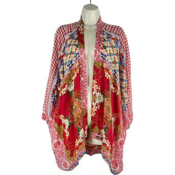 Johnny Was Dolce Mix Print Kimono Jacket Pockets Red Size XS - Picture 3 of 9